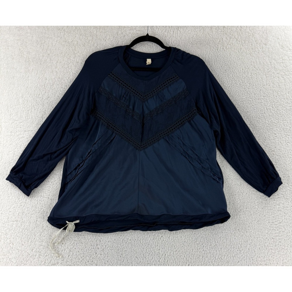 Tiny‎ Shirt Womens Large Blue Long Sleeve Crochet Waist Tie Pullover Crew Neck